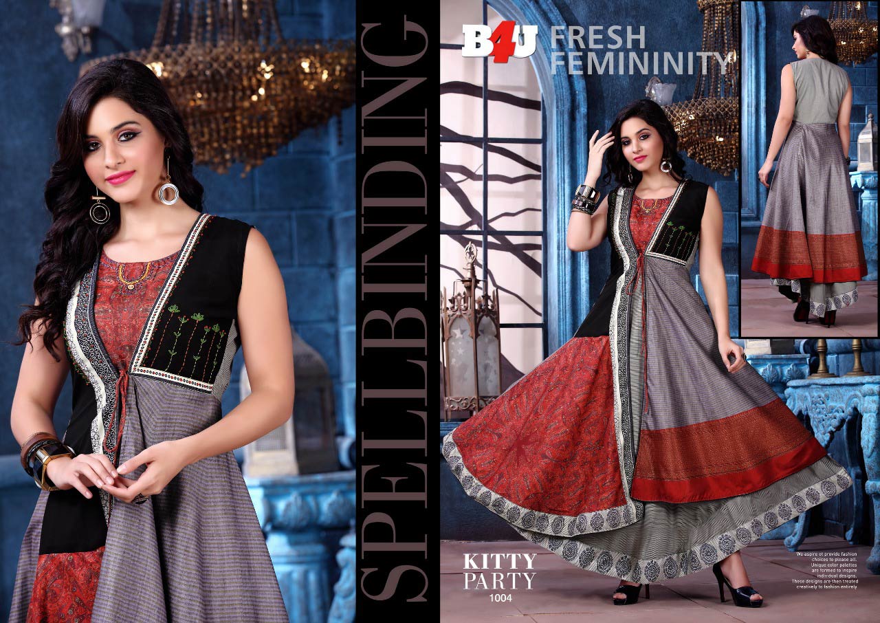 Kitty Party B4U Design Cora Silk Handwork Kurti Kitty Party B4U Design Cora Silk Handwork Kurti